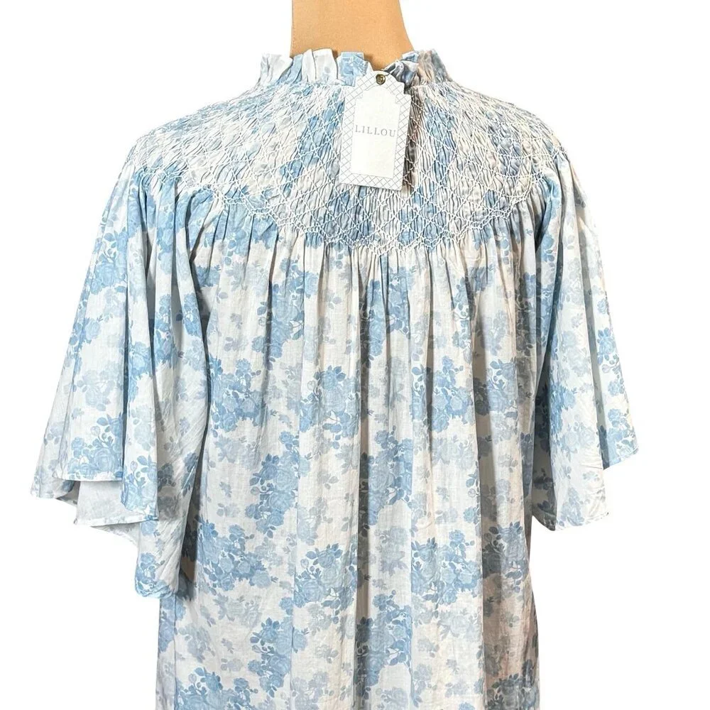NWT LILLOU Floral Maxi Dress Sz S  Full Button Cottage Regency French Toile